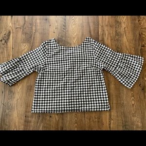 Plaid bell sleeve blouse